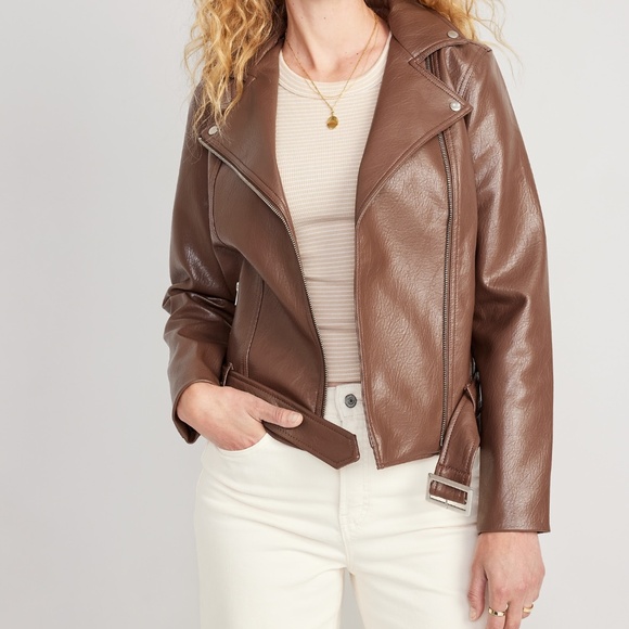 Old Navy Jackets & Blazers - NWT Petite Faux-Leather Belted Jacket